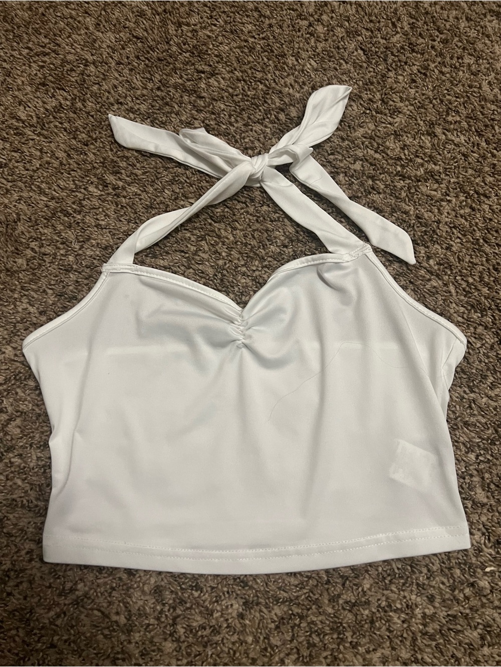 white halter crop top tied back